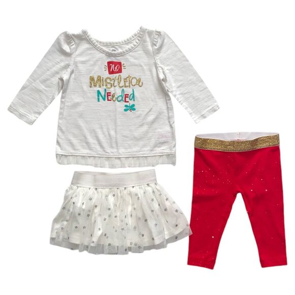 Baby Girls Christmas Outfit Long Sleeve Shirt Skirt Leggings 3pc Lot Size 3-6M - Picture 1 of 9